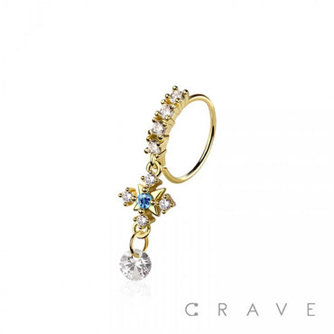 MULTI CZ ARROW CROSS CZ DANGLE 316L SURGICAL STEEL NOSE HOOP