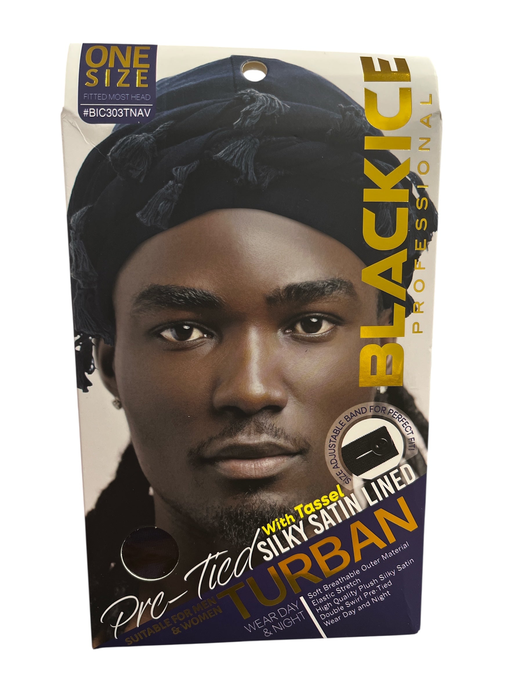 Black Ice Navy blue Turban w tassel