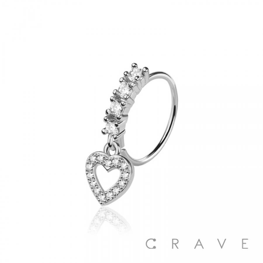 CZ HEART PRONG DANGLE ROUND CZ GEM O-RING NOSE HOOP