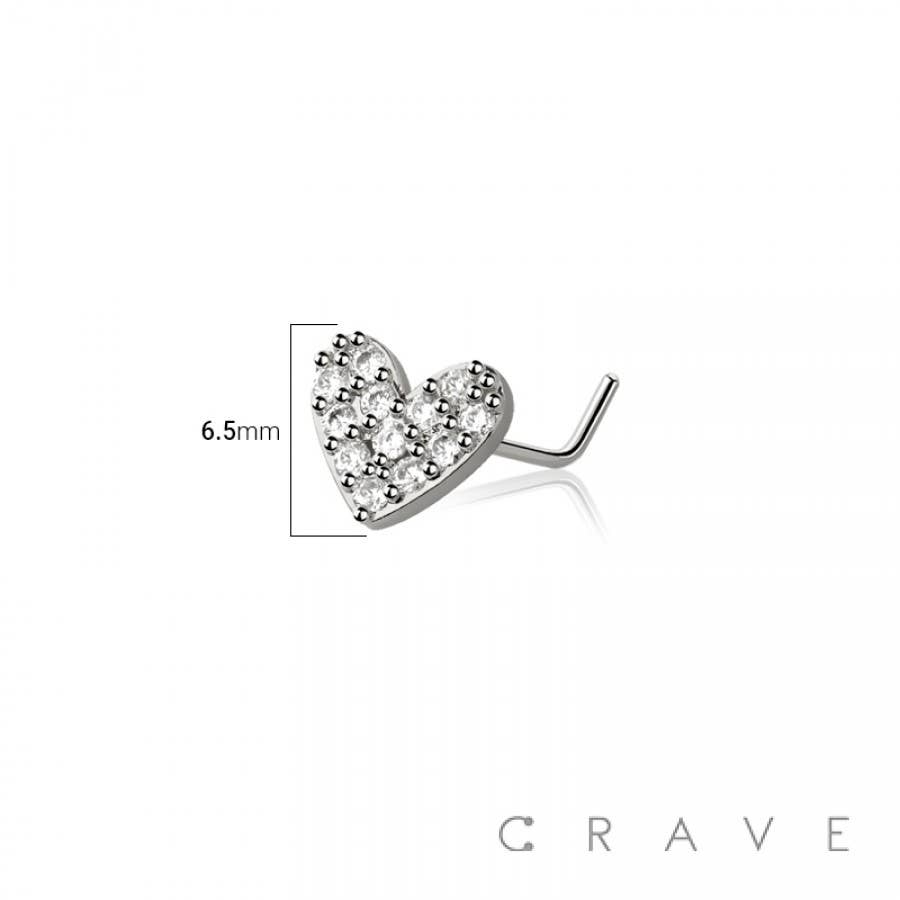 MULTI CZ HEART 316L SURGICAL STEEL L-SHAPE NOSE RING