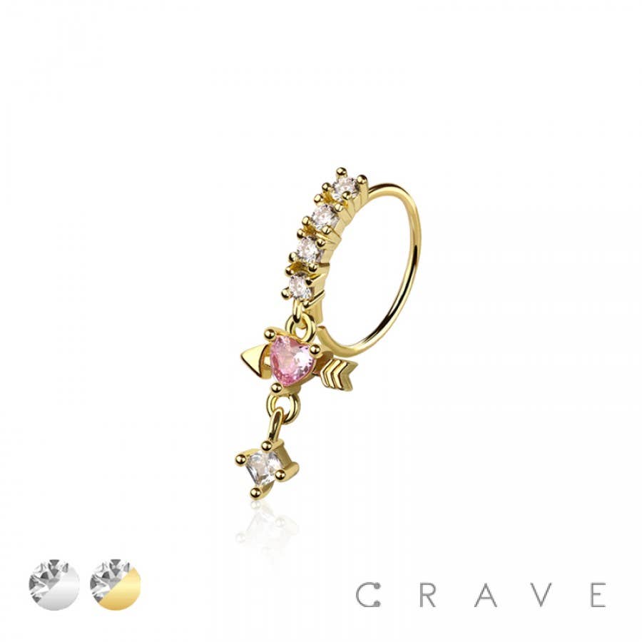 MULTI CZ HEART ARROW CROSS CUPID SQUARE CZ DANGLE 316L SURGI