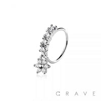 CZ 6 PETALS FLOWER PRONG DANGLE ROUND CZ GEM O-RING NOSE HOO