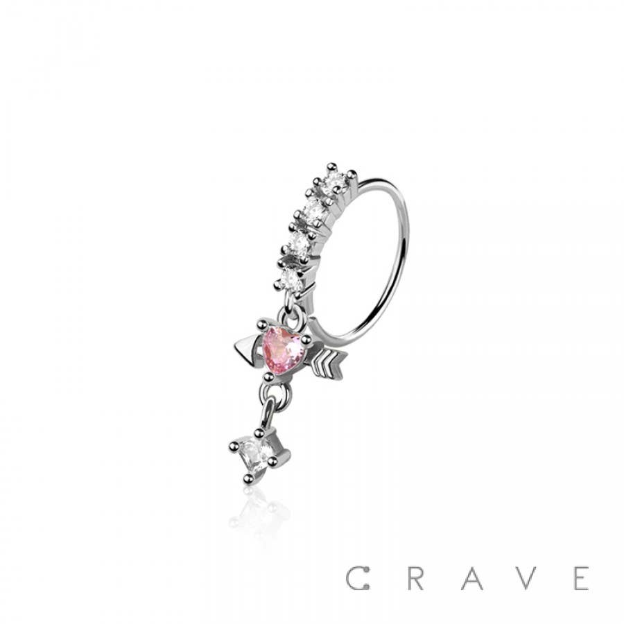 MULTI CZ HEART ARROW CROSS CUPID SQUARE CZ DANGLE 316L SURGI