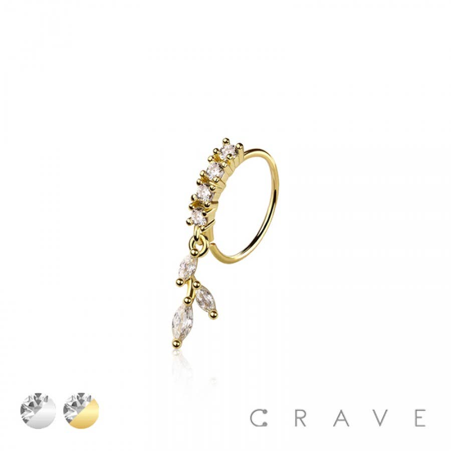 MULTI CZ MARQUISE TRIPLE LEAF CZ DANGLE 316L SURGICAL STEEL