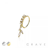 MULTI CZ MARQUISE TRIPLE LEAF CZ DANGLE 316L SURGICAL STEEL