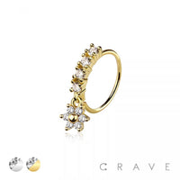 CZ 6 PETALS FLOWER PRONG DANGLE ROUND CZ GEM O-RING NOSE HOO