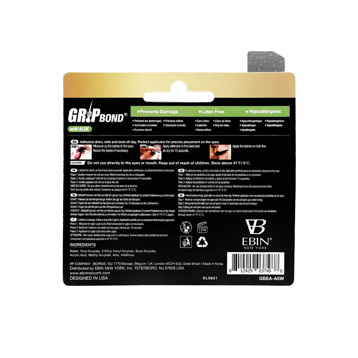 GRIP BOND LASH ADHESIVE with ALOE - WHITE / BRUSH